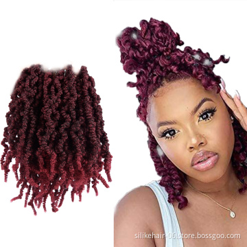 High Quality Red 10inch Pre twisted Spring Braids Fluffy Short Curly Passion Twist Crochet Braiding Synthetic Hair Extensions